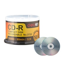 得力3725-CD-R刻录盘 直径120mm 52x700MB 50片/桶（计价单位：筒）