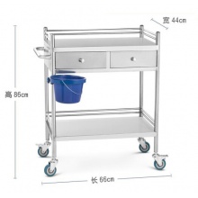 医用治疗车 多功能美容医疗小推车医院仪器车器械台手术护理医疗车换药车置物架 二层豪华双抽中号【66x44x86cm】 