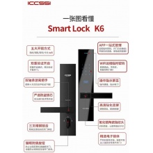 艾栖指纹锁k6家用防盗门密码锁别墅防撬木门铁电子智能门锁K6· K6雾砂黑/三年质保/安装 