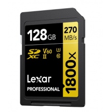 雷克沙（Lexar）128GB 专业版高速SD存储卡 C10 U3 V60 读270MB/s 写180MB/s 4K高清流畅拍（1800x）