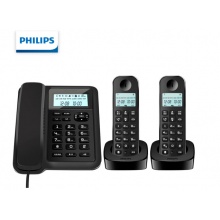 飞利浦（PHILIPS）数字无绳电话机 无线座机 子母机 办公家用 信号覆盖广 屏幕白色背光 DCTG167一拖二黑色 